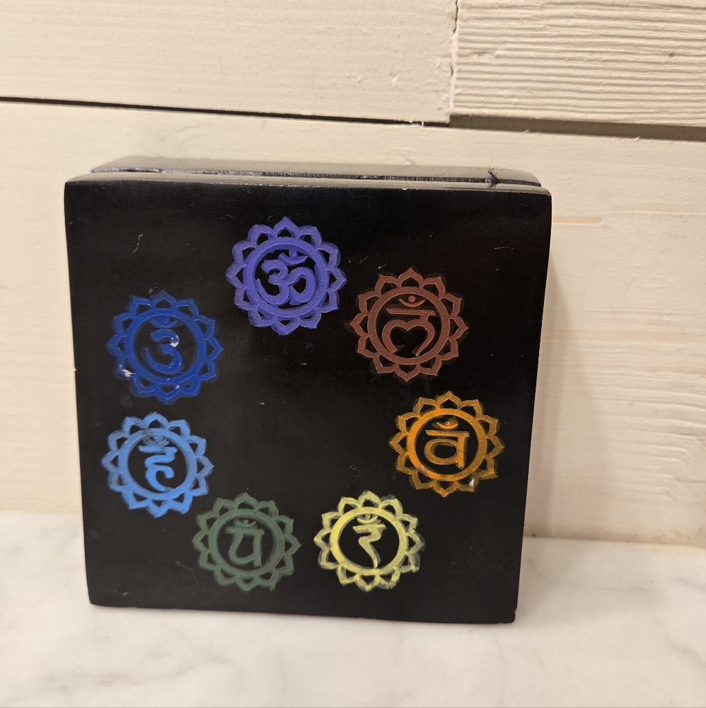 Vrinda Hand-Carved 7 Chakra Soapstone Storage Box - Decorative